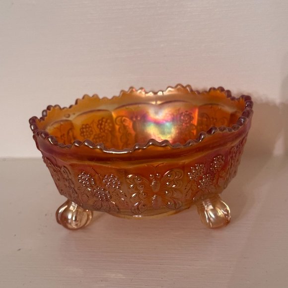Vintage Fenton Carnival Glass "Butterfly And Berry" Footed Bowl - Picture 12 of 14